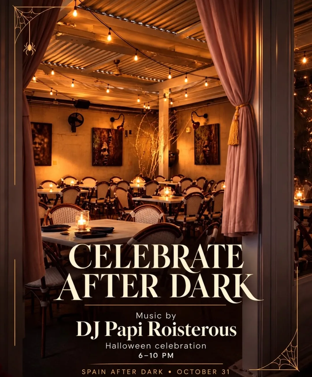 Celebrate After Dark flyer: music by DJ Papi Roisterous, Halloween celebration, 6 to 10 PM.